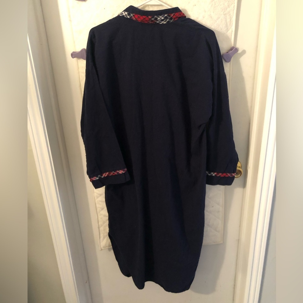 Vintage Christian Dior Plaid and Navy Sleep Shirt Gown - Picture 8 of 9